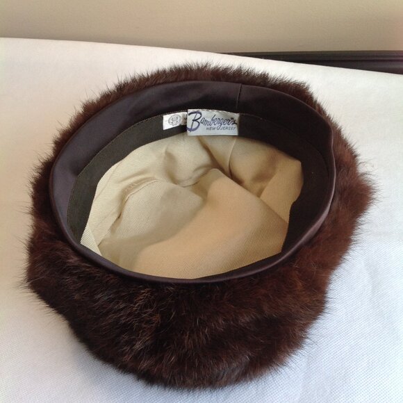 Vintage Bamberger's NJ Real Fur Brown Mink? Pillbox Hat Union Made - Picture 6 of 9
